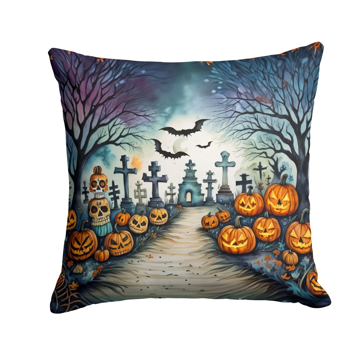 Edge Collections - 14" x 14" - Multicolor - Day of the Dead Spooky Halloween Throw Pillow Indoor Outdoor - 1 Piece